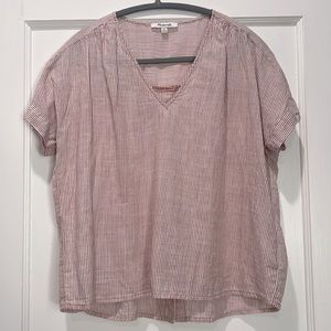 Madewell Button Back Drapey Top, XS, Coral Stripe